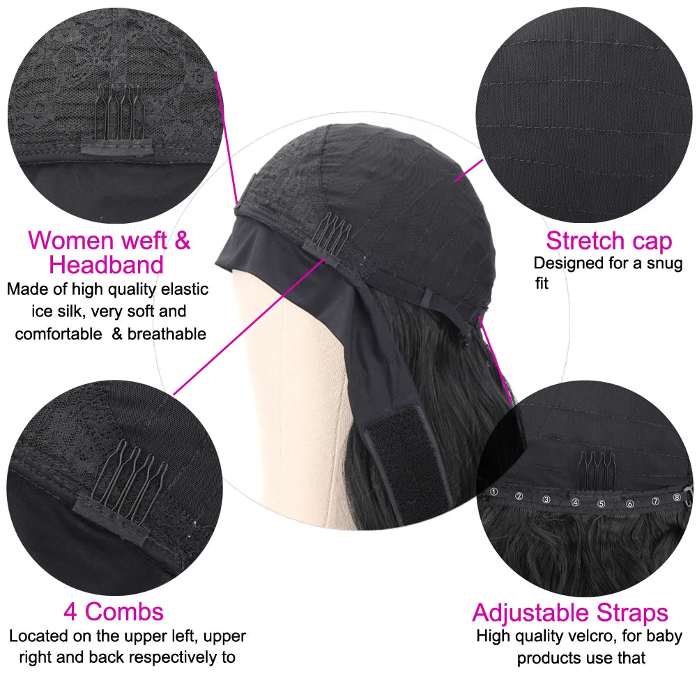 Women's Headband Wig Body Wave Black Blonde Wigs with Headband Fake Hair Synthetic Wigs for Black Women