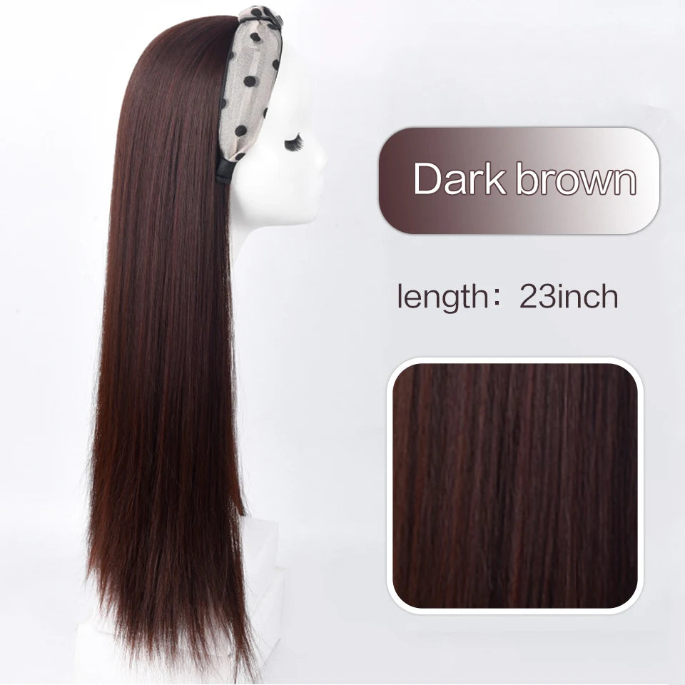 Synthetic Straight Headband Wig Black/Brown Heat Resistant Synthetic Hair Women's Headband Wig Full Machine Made Wigs For Women