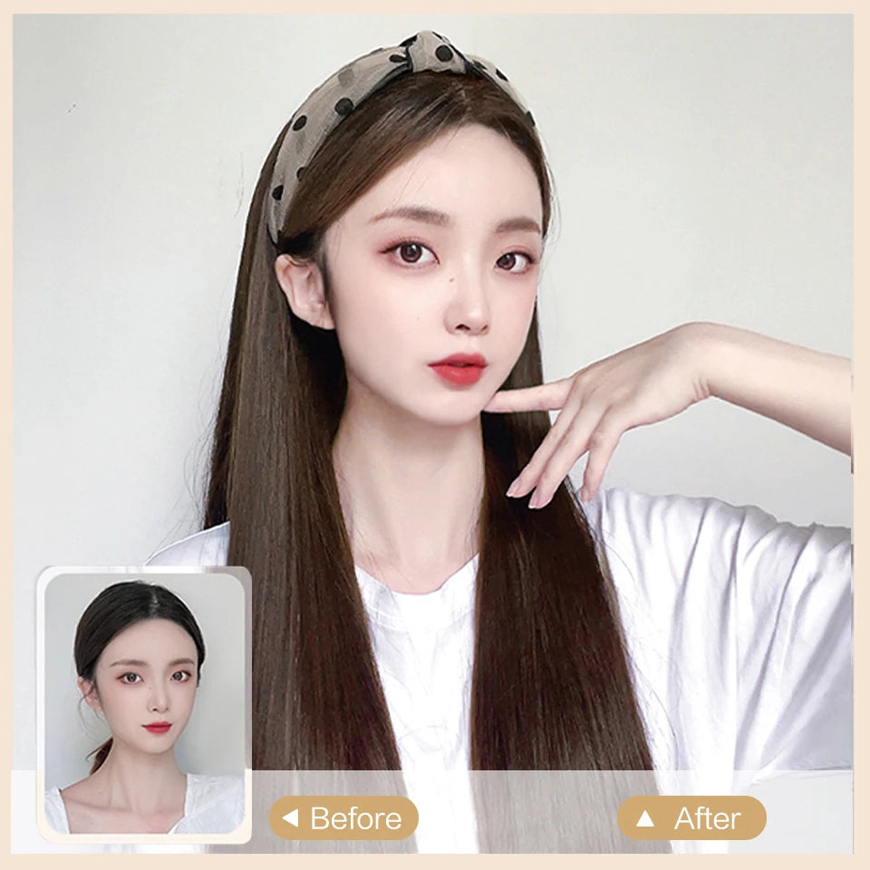 Synthetic Straight Headband Wig Black/Brown Heat Resistant Synthetic Hair Women's Headband Wig Full Machine Made Wigs For Women