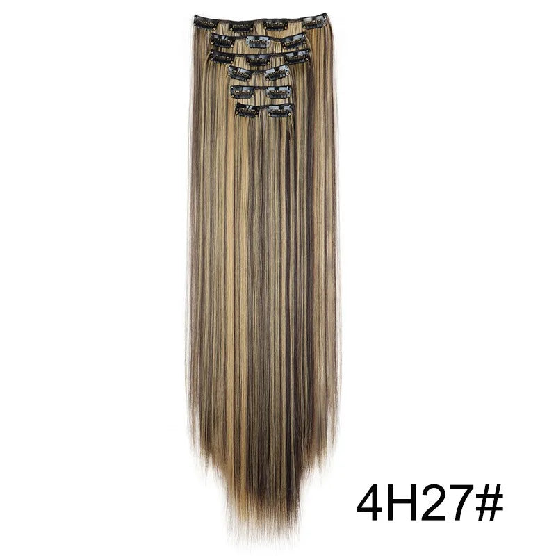 24 Inchs 16 Clips in Hair Extensions Long Straight Hairstyle Synthetic Blonde Black Hairpieces Heat Resistant False Hair