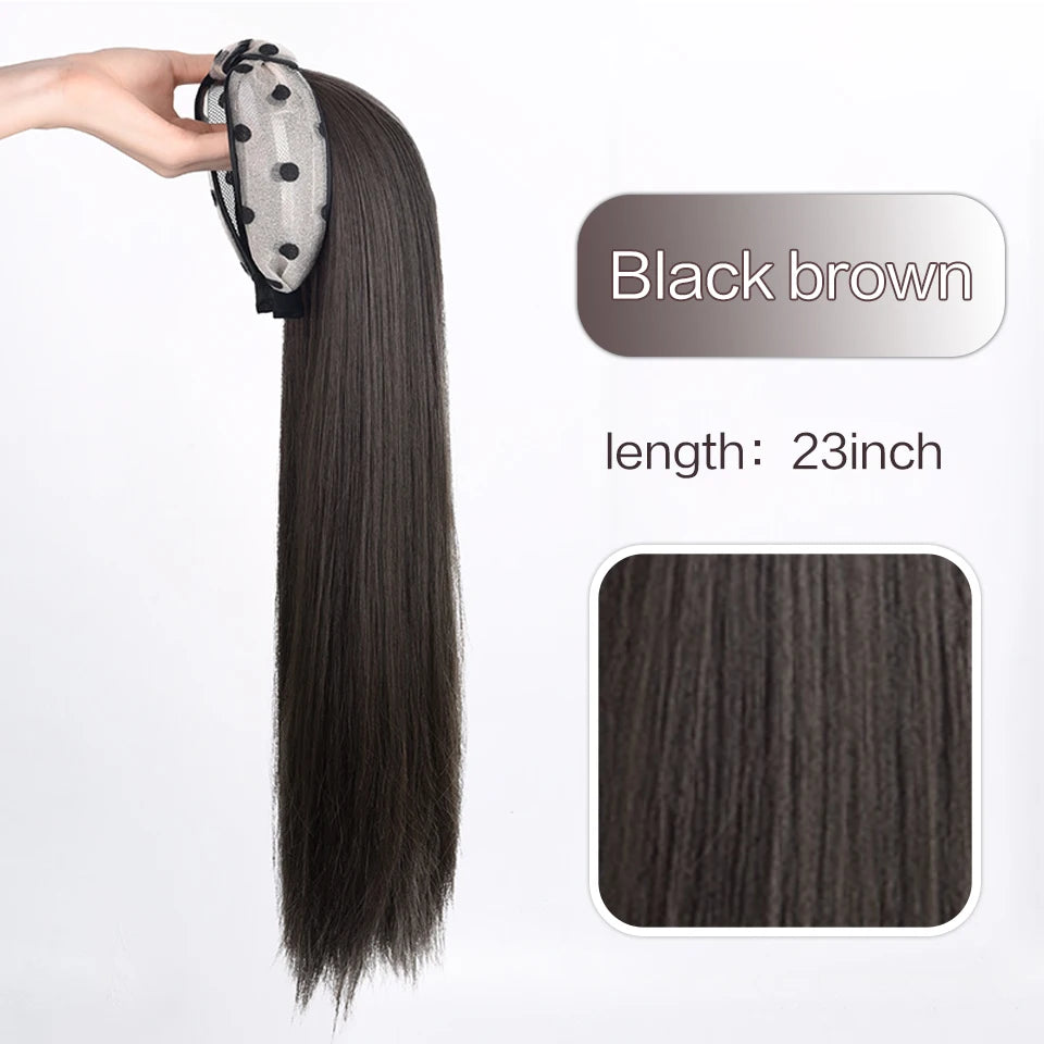 Synthetic Straight Headband Wig Black/Brown Heat Resistant Synthetic Hair Women's Headband Wig Full Machine Made Wigs For Women