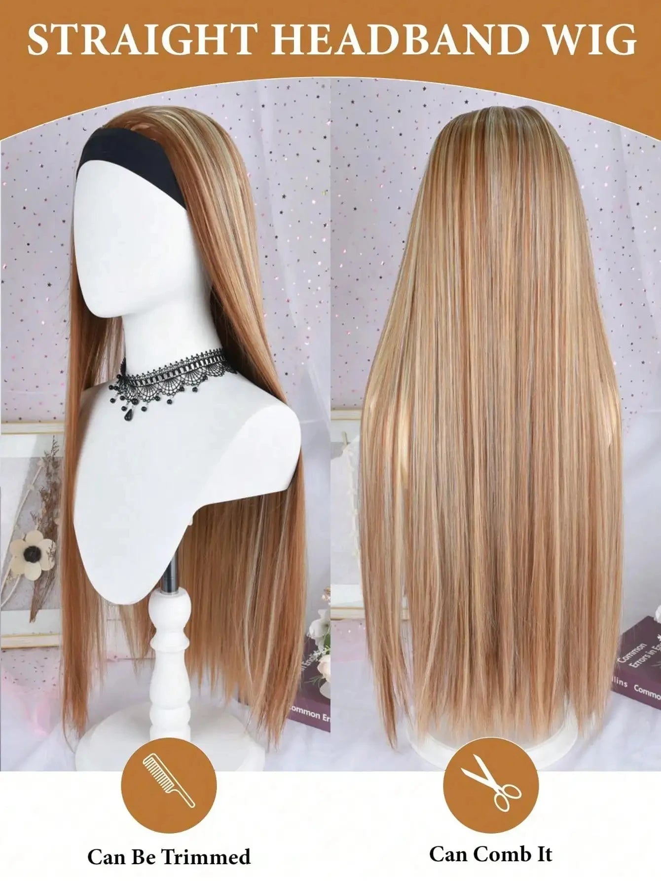 Long Straight Headband Wigs 32Inch Synthetic Ice Headband Wig For Black Women Afro Curly Water Wave Organic Fiber Hair LM