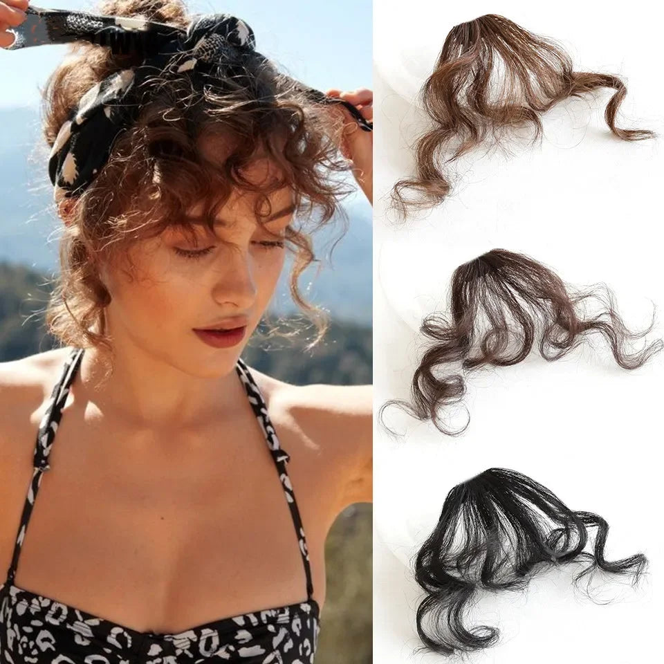 Fashion Fake Air Bangs Hair Extension Comic Style Fringe Natural Fuffy Clip Curly In Front Fringe Hair Extension Wig Piece