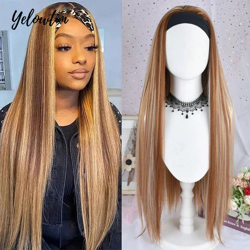 Long Straight Headband Wigs 32Inch Synthetic Ice Headband Wig For Black Women Afro Curly Water Wave Organic Fiber Hair LM