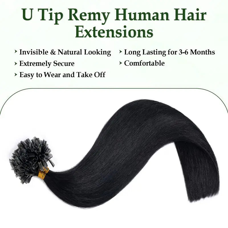 Straight U Tip Hair Extensions Brazilian Real Human Fusion Hair Extension 50pcs/ Set Keratin Capsule #1B Natural Color 16-26inch