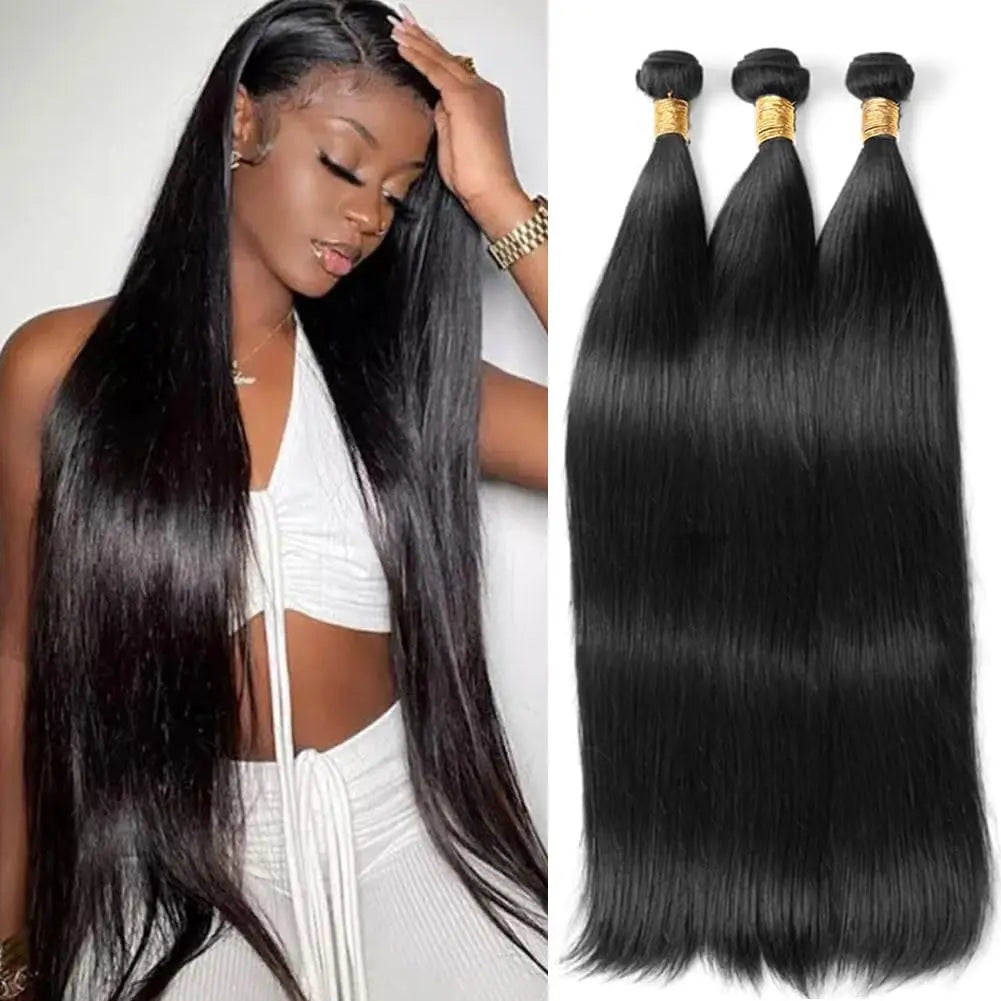 Straight Bundles Human Hair 26 28 30 Inch Brazilian Weave Bundles Human Hair 50g Per Bundle Natural Black Color Hair Extensions
