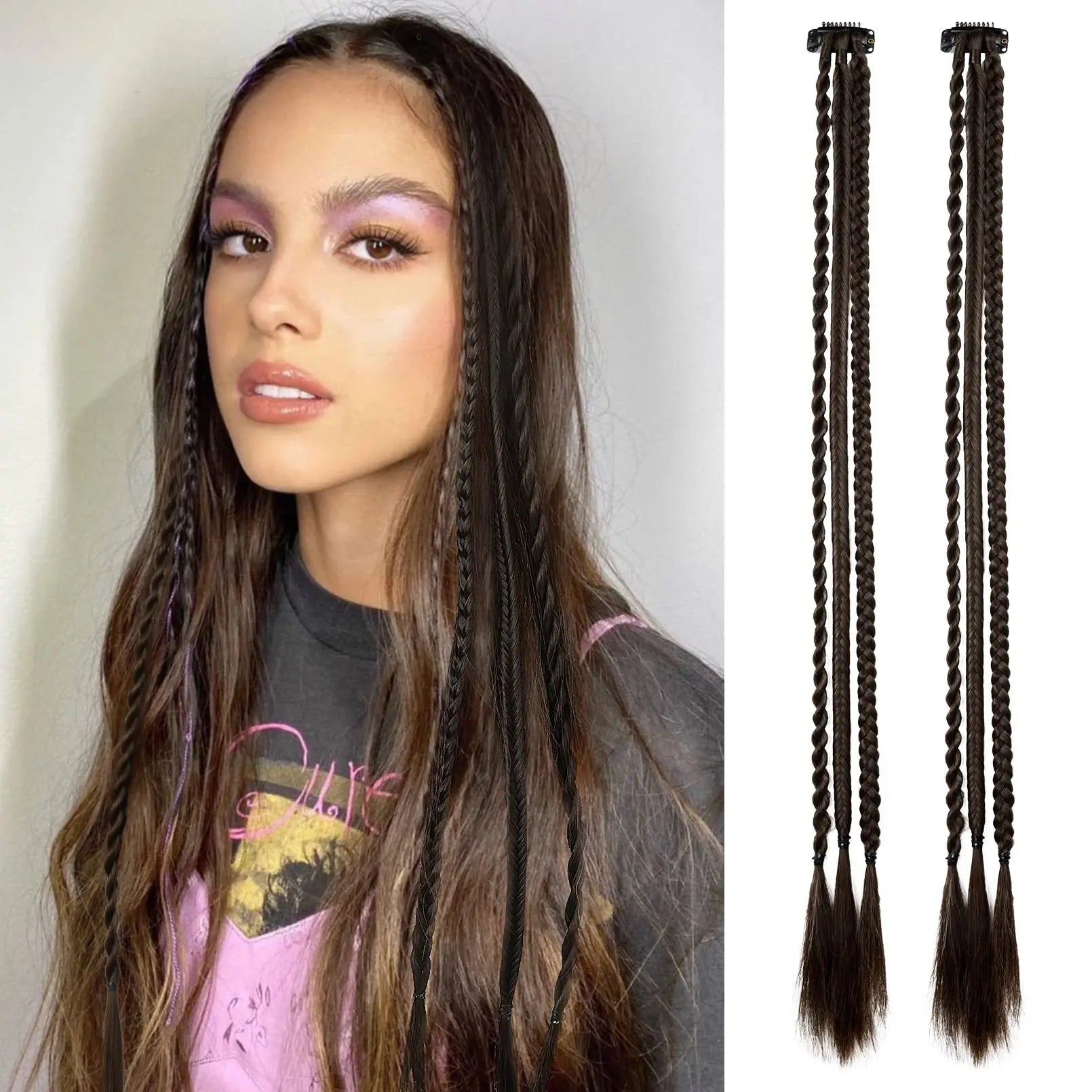 Braid Hair Extensions Clip in Hair Extensions One Clip Long Natural Soft Synthetic Hairpieces for Women  Highlights