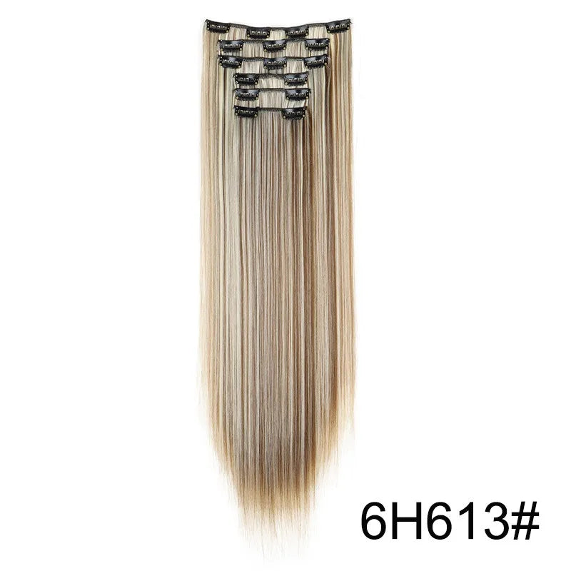 24 Inchs 16 Clips in Hair Extensions Long Straight Hairstyle Synthetic Blonde Black Hairpieces Heat Resistant False Hair