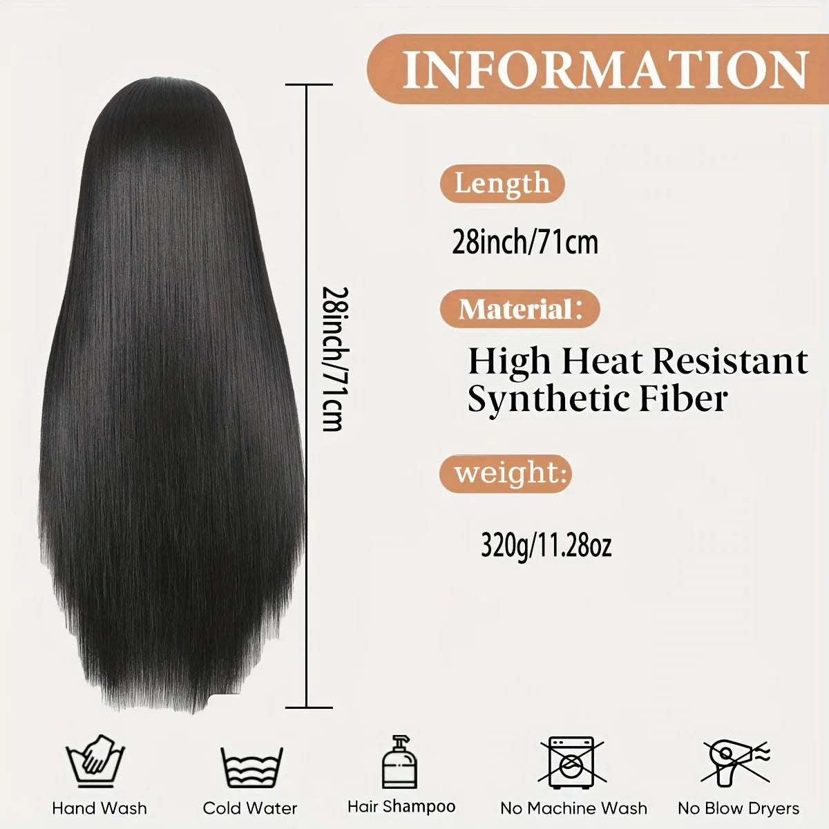 28 Inch Straight Headband Wig Black Heat Resistant Synthetic Hair Women's Headband Wig Full Machine Made Wigs Women