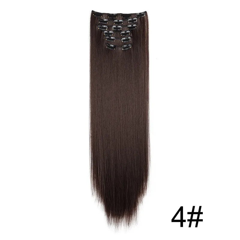 24 Inchs 16 Clips in Hair Extensions Long Straight Hairstyle Synthetic Blonde Black Hairpieces Heat Resistant False Hair