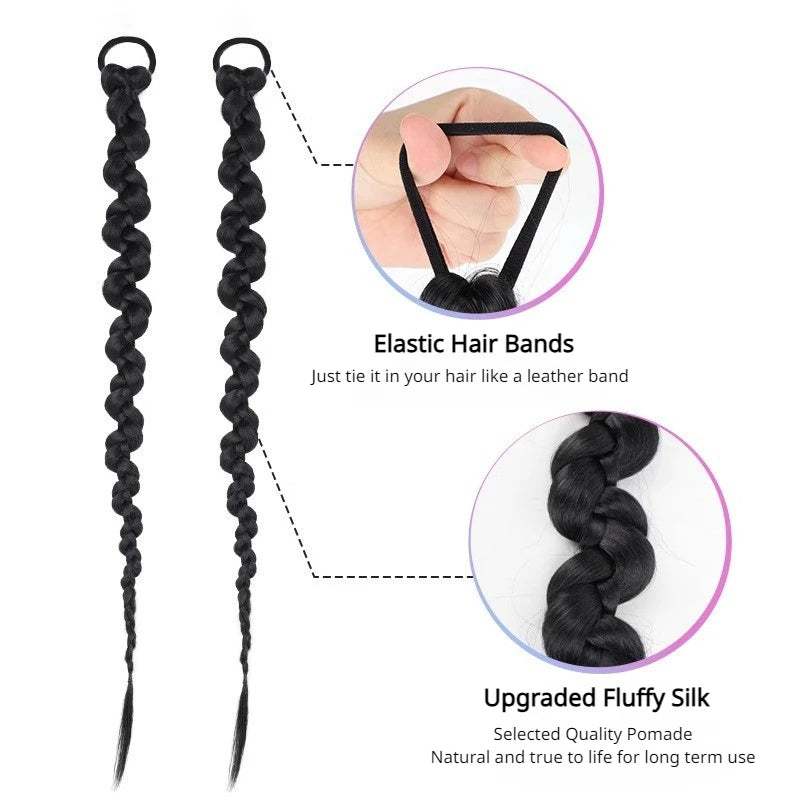 Fashion  Braided Ponytail Hair Extensions with Hair Ties for Women Twist Braid Personality Hot Girl Kink Braid Hip Hop Girl