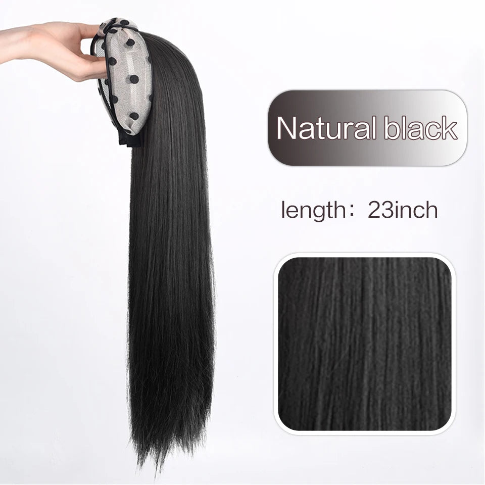 Synthetic Straight Headband Wig Black/Brown Heat Resistant Synthetic Hair Women's Headband Wig Full Machine Made Wigs For Women