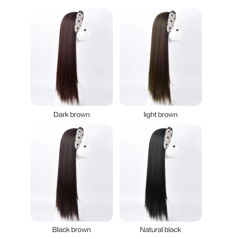 Synthetic Straight Headband Wig Black/Brown Heat Resistant Synthetic Hair Women's Headband Wig Full Machine Made Wigs For Women