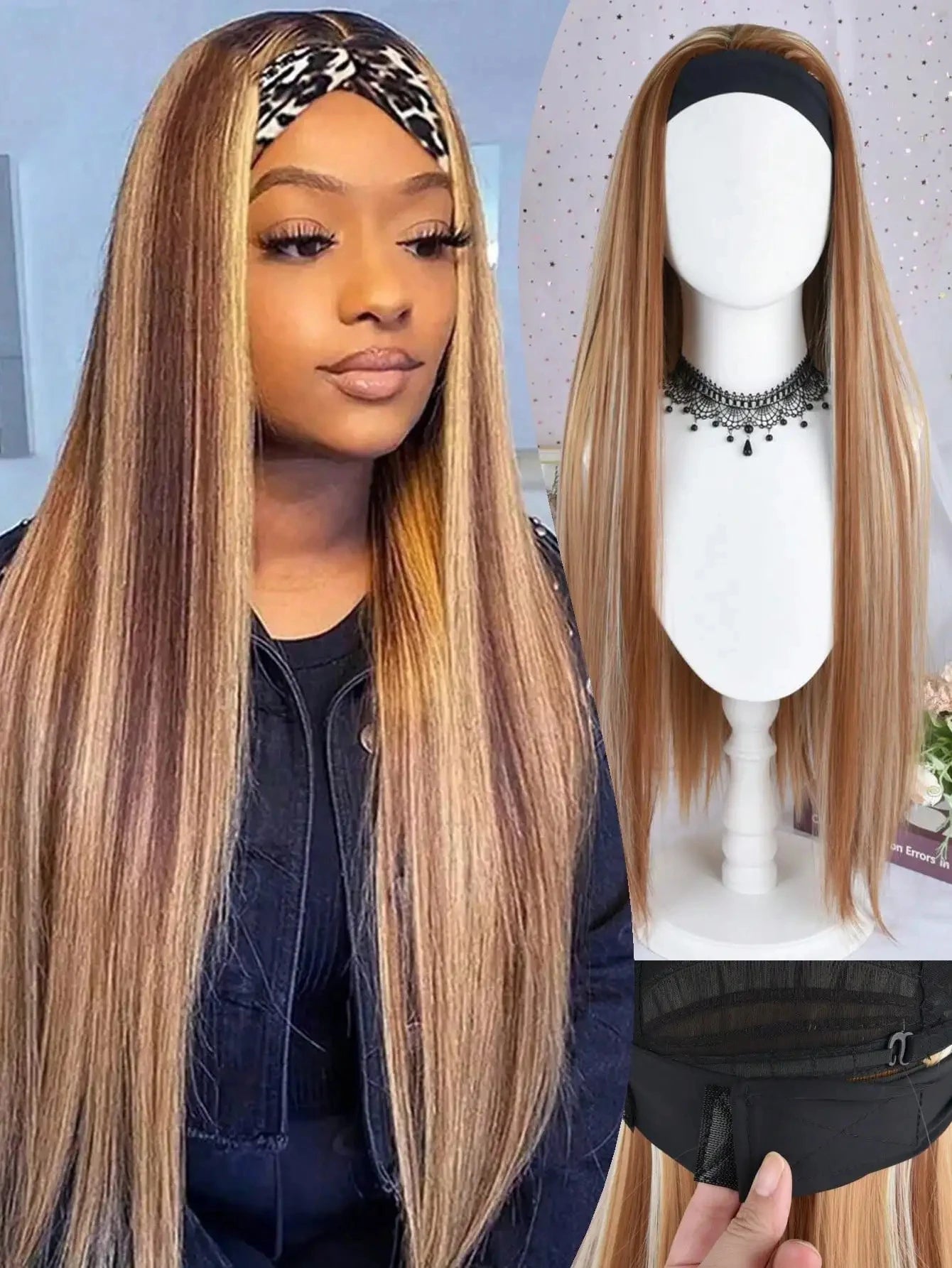 Long Straight Headband Wigs 32Inch Synthetic Ice Headband Wig For Black Women Afro Curly Water Wave Organic Fiber Hair LM