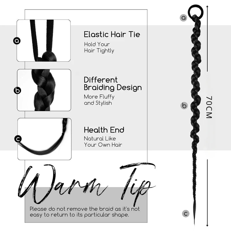 Fashion  Braided Ponytail Hair Extensions with Hair Ties for Women Twist Braid Personality Hot Girl Kink Braid Hip Hop Girl