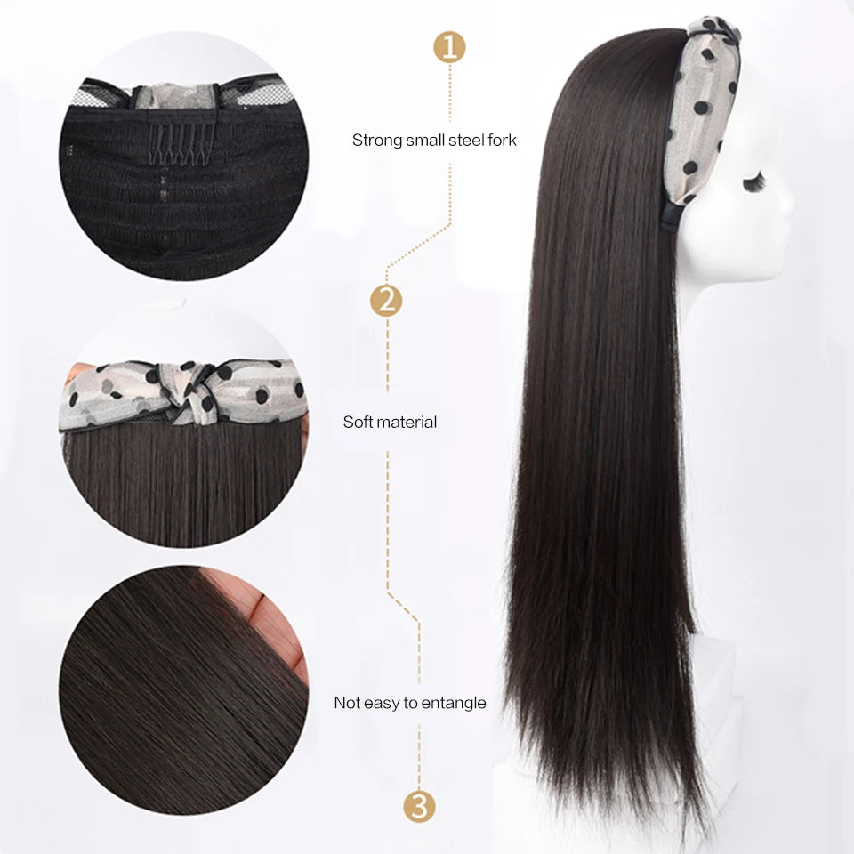 Synthetic Straight Headband Wig Black/Brown Heat Resistant Synthetic Hair Women's Headband Wig Full Machine Made Wigs For Women