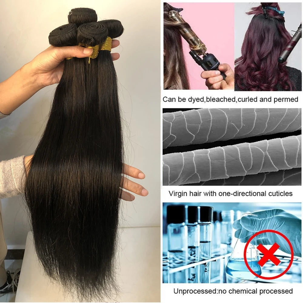 Straight Bundles Human Hair 26 28 30 Inch Brazilian Weave Bundles Human Hair 50g Per Bundle Natural Black Color Hair Extensions