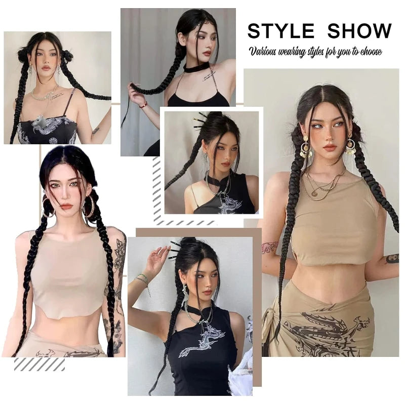 Fashion  Braided Ponytail Hair Extensions with Hair Ties for Women Twist Braid Personality Hot Girl Kink Braid Hip Hop Girl