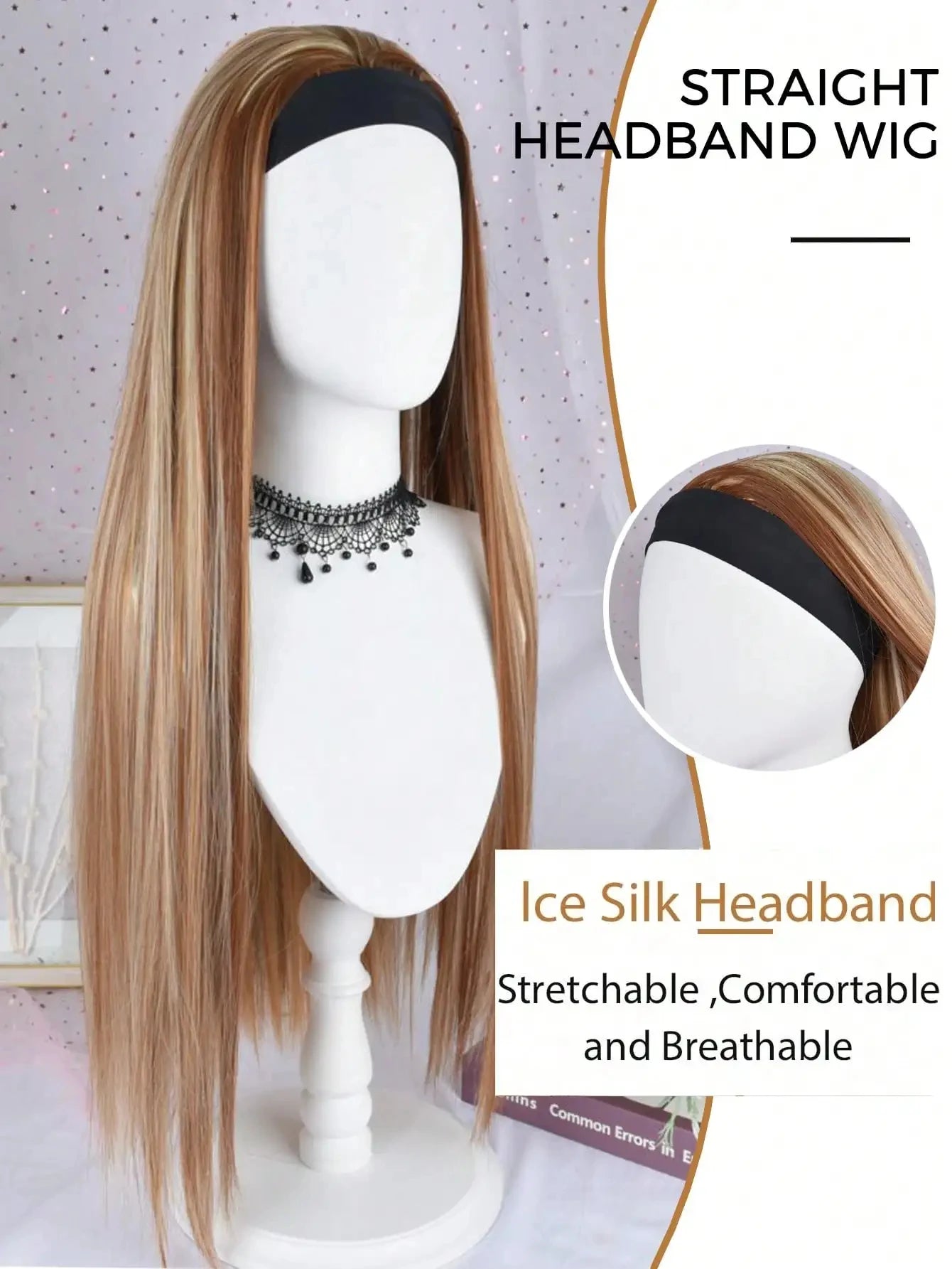 Long Straight Headband Wigs 32Inch Synthetic Ice Headband Wig For Black Women Afro Curly Water Wave Organic Fiber Hair LM