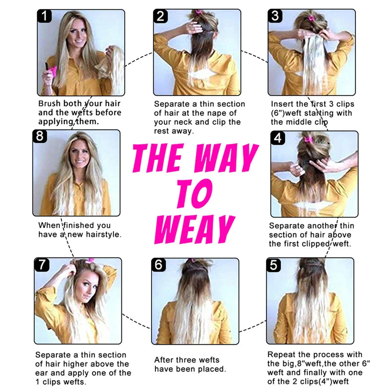 24 Inchs 16 Clips in Hair Extensions Long Straight Hairstyle Synthetic Blonde Black Hairpieces Heat Resistant False Hair